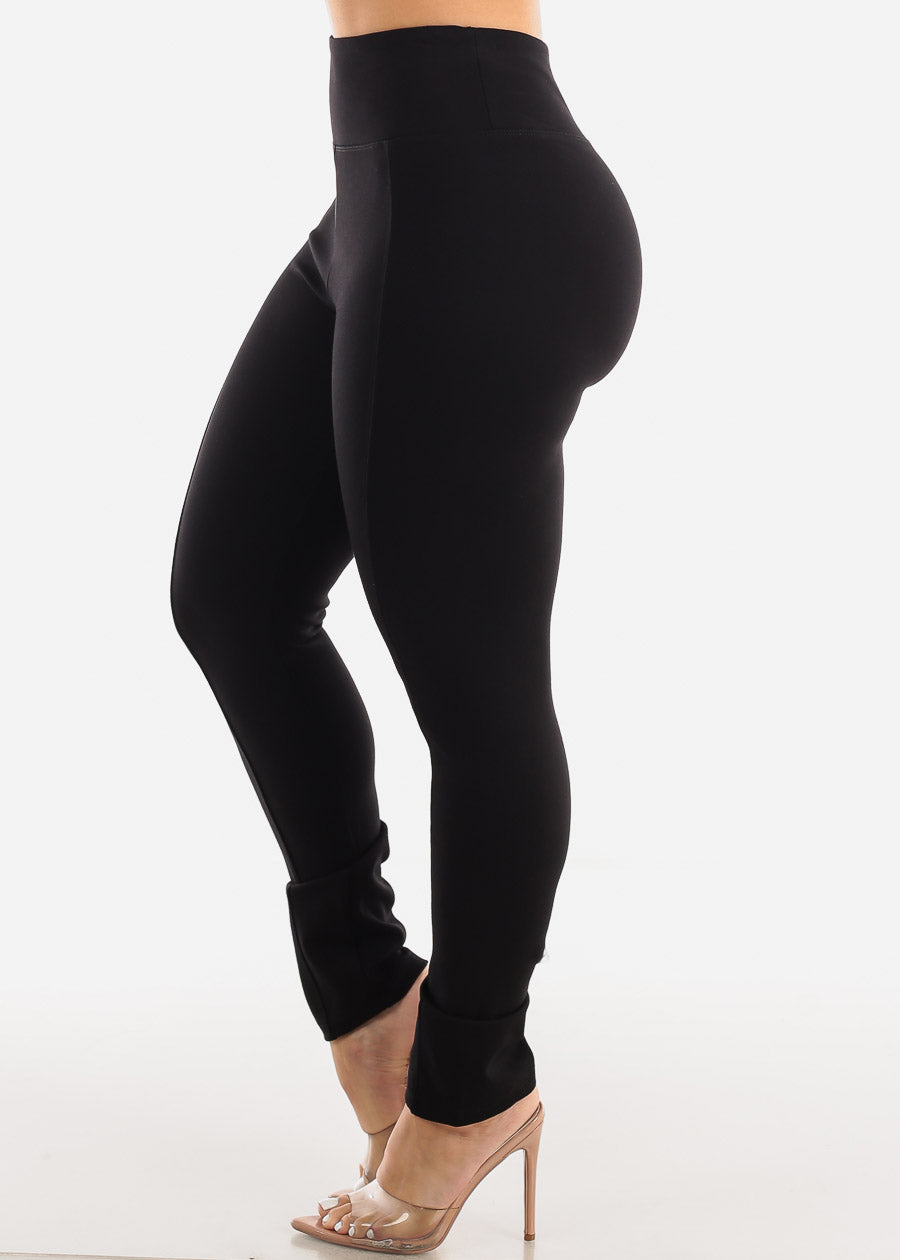 Women's Tummy Tuck Black Pants - Thick Waist Pull On Black Skinny Pants –  Moda Xpress