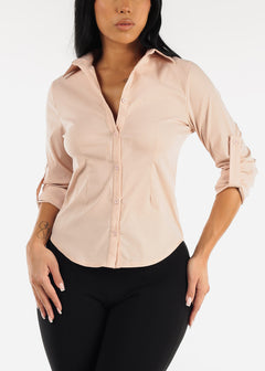 Long Sleeve Taupe Button Up Shirt