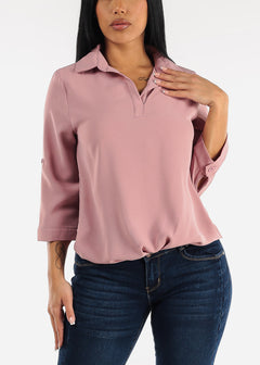 Mauve High Low Folded Front Loose Collared Tunic