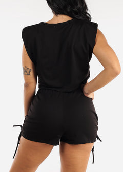 Black Sleeveless Crop Top & High Waisted Shorts (2 PCE SET)