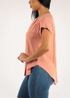 Short Sleeve Loose Button Up Peach Blouse