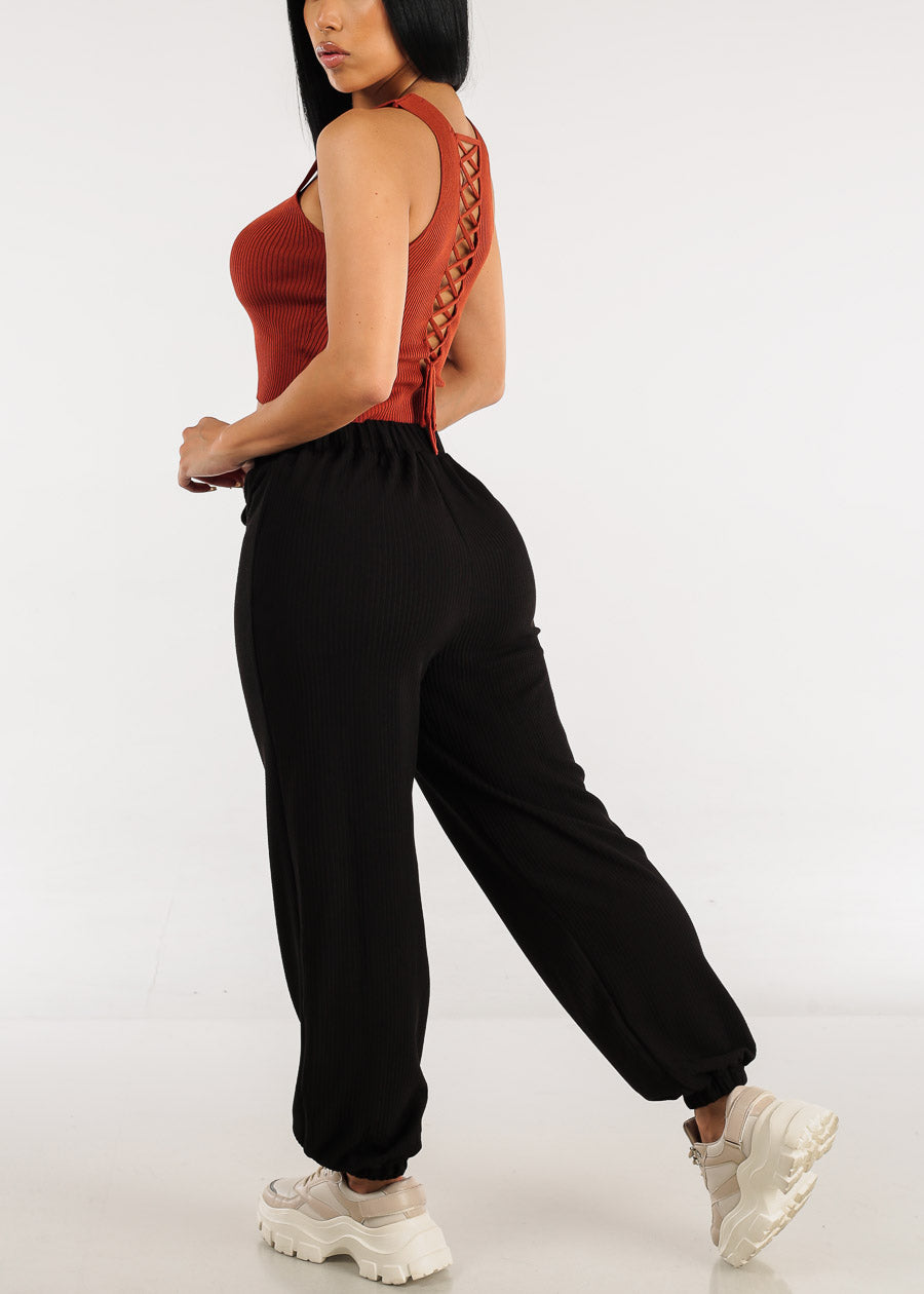 Black High Waisted Relax Fit Jogger Pants