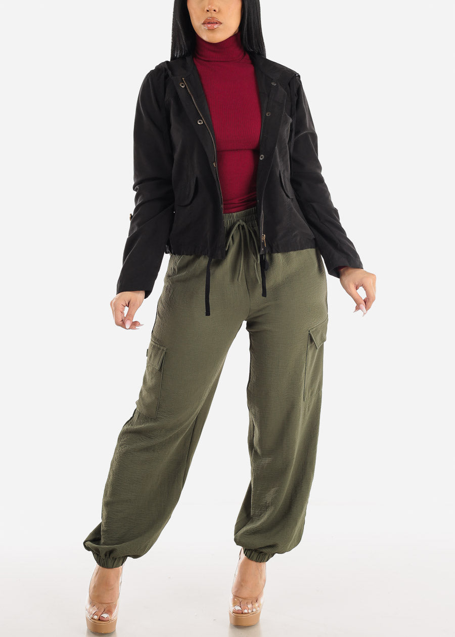 High Waist Cargo Elastic Jogger Pants Olive