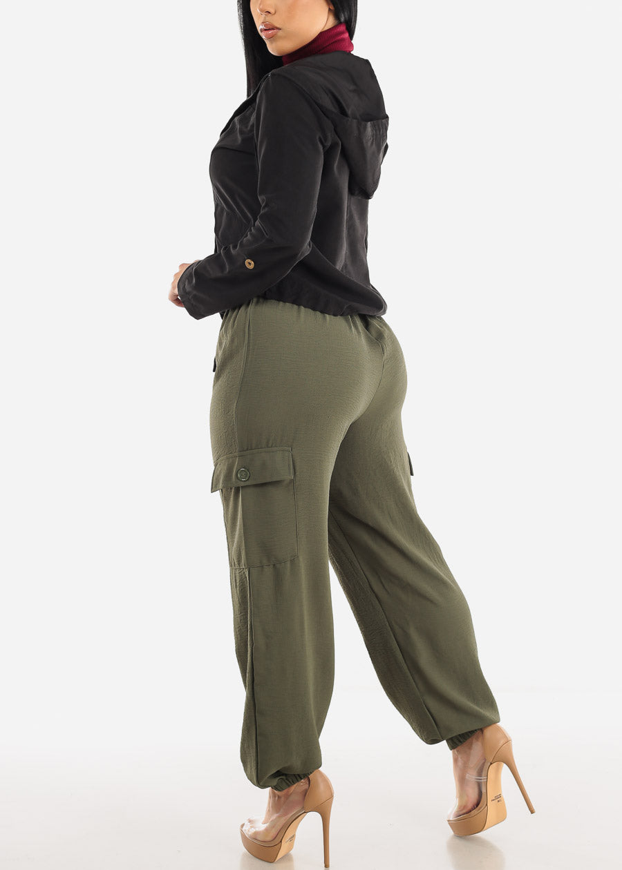 High Waist Cargo Elastic Jogger Pants Olive