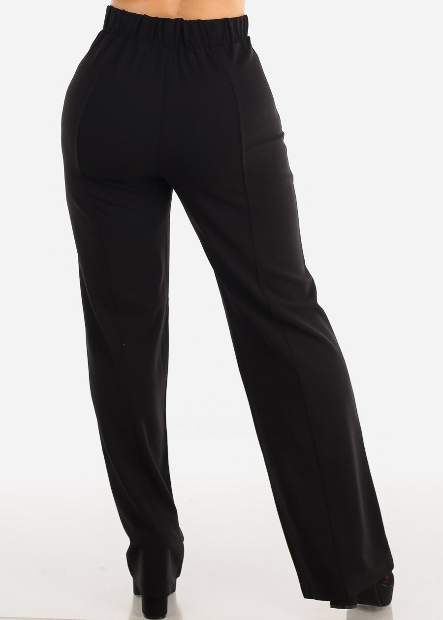 Black High Waist Wide Leg Stretch Dress Pants