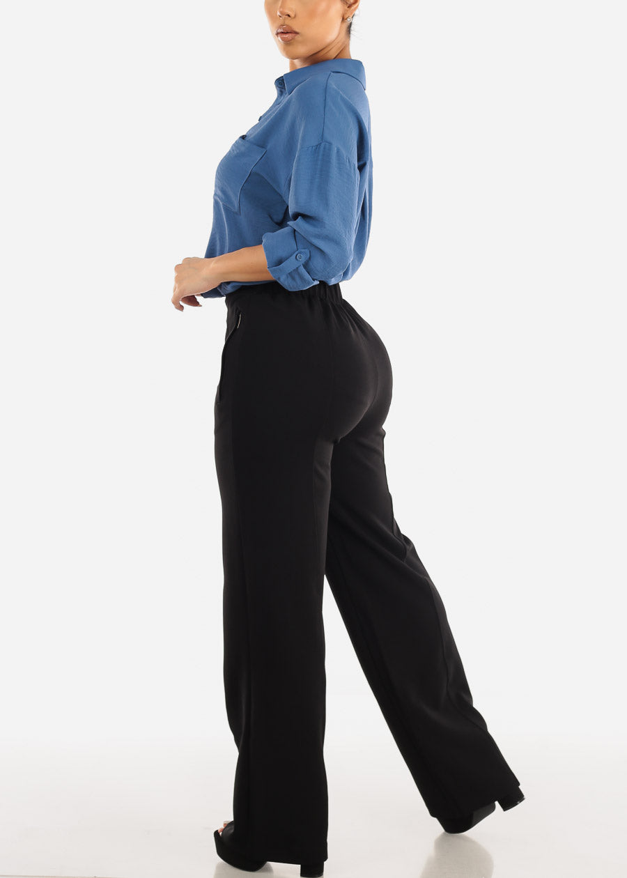 Black High Waist Wide Leg Stretch Dress Pants