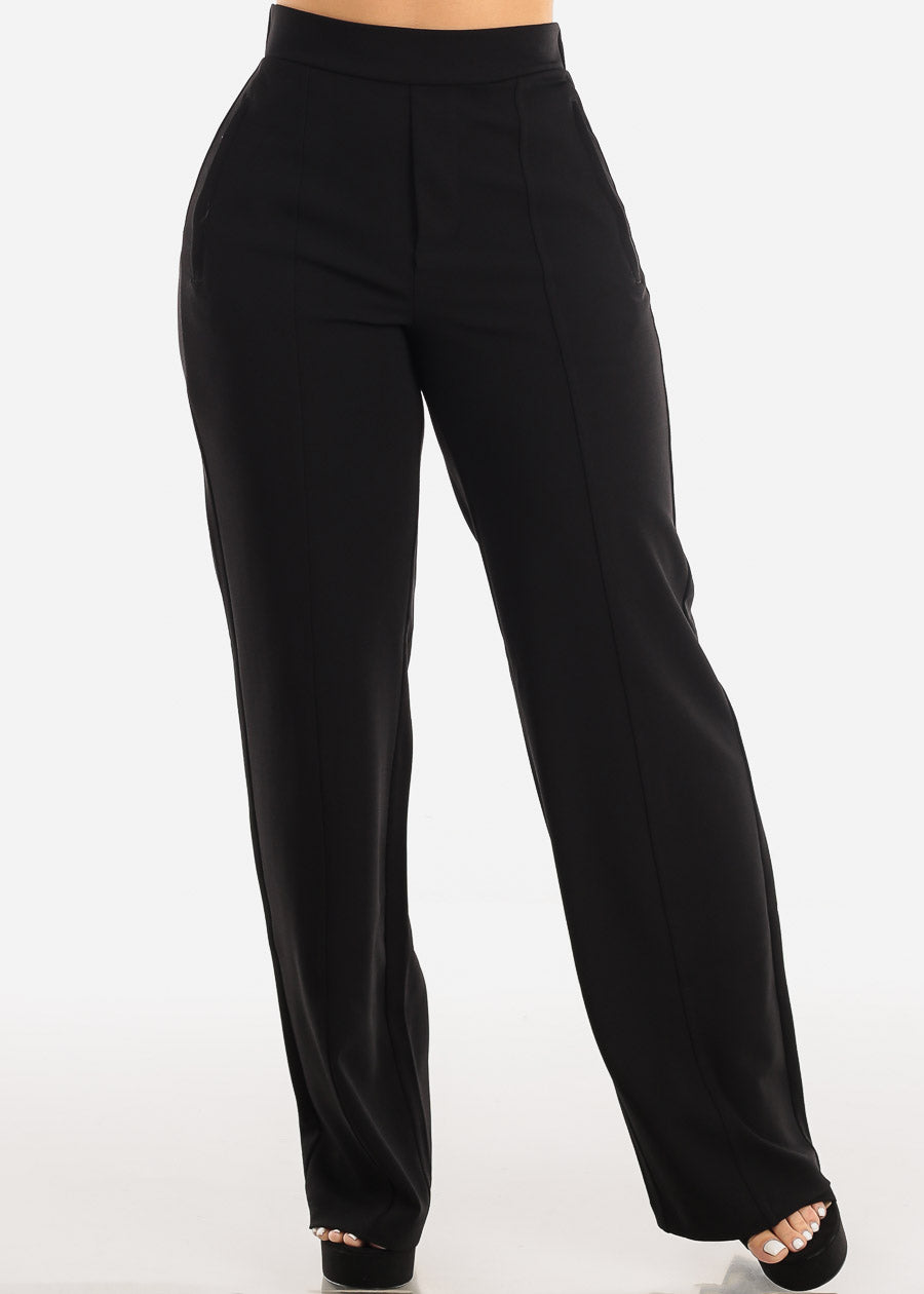 Black High Waist Wide Leg Stretch Dress Pants