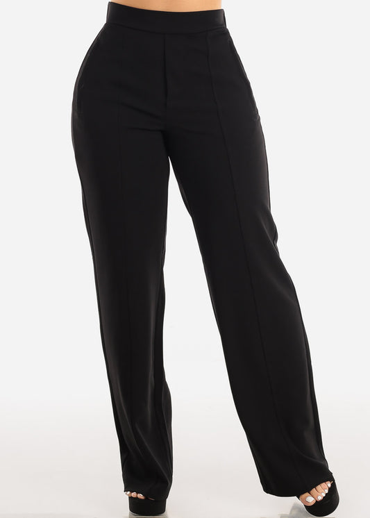 Black High Waist Wide Leg Stretch Dress Pants