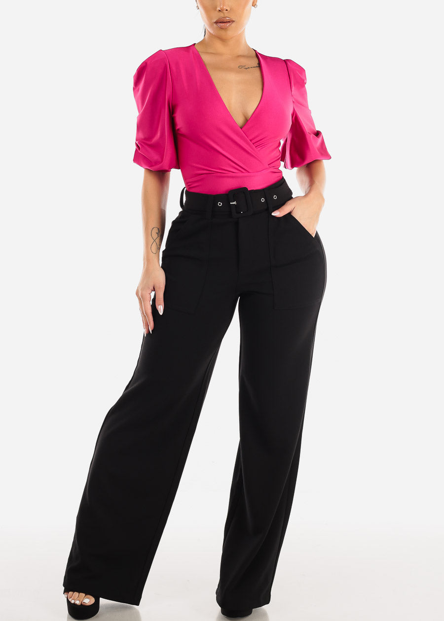 Black Wide Leg Stretch Dress Pants w Belt