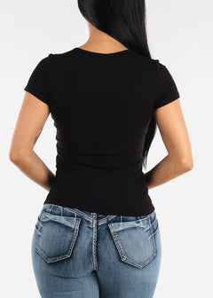 Short Sleeve Bust Cut Out Top Black