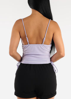 Lilac Sleeveless Side Ruched Tank Top