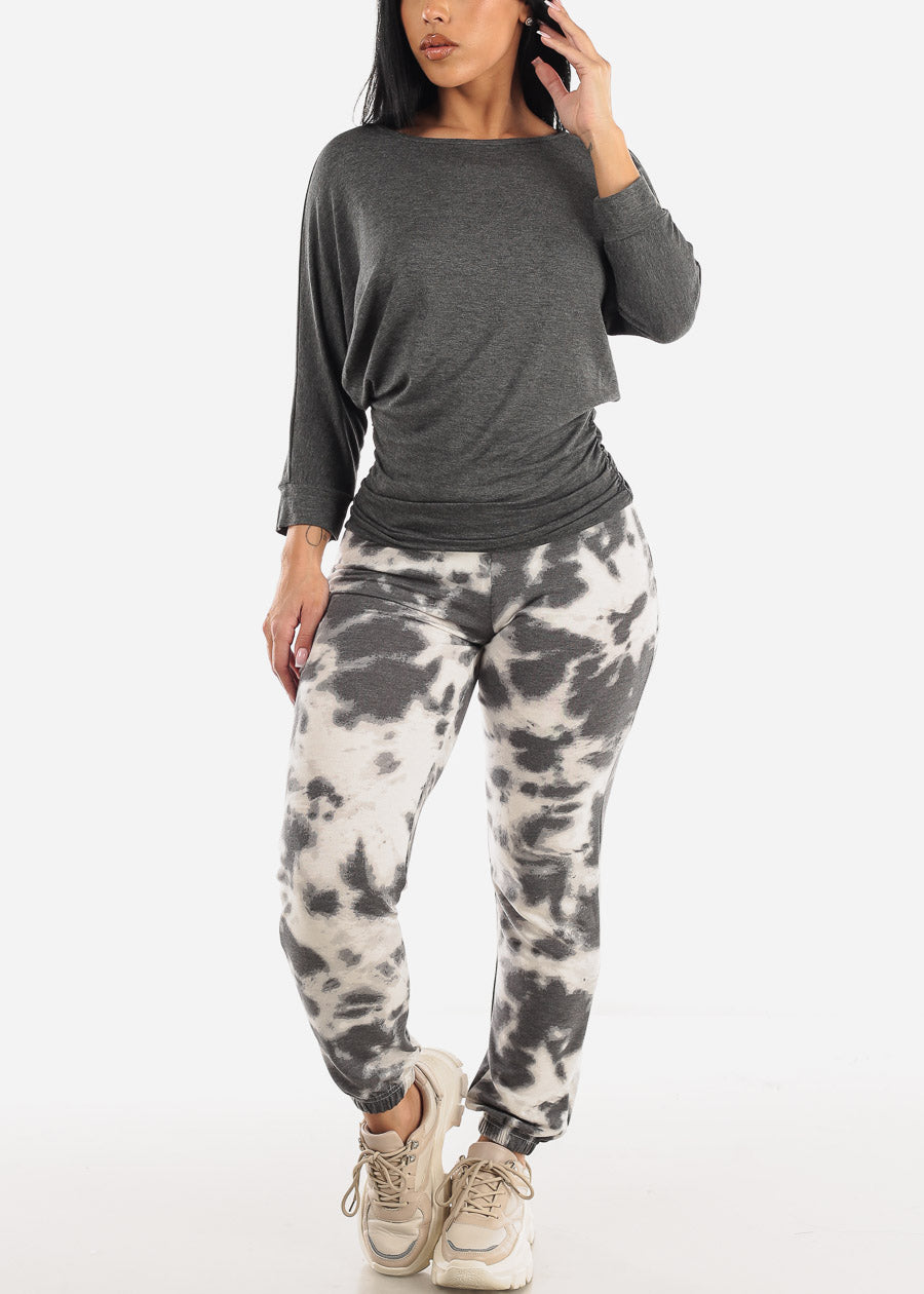 High Waisted Tie Dye Jogger Pants Grey & White