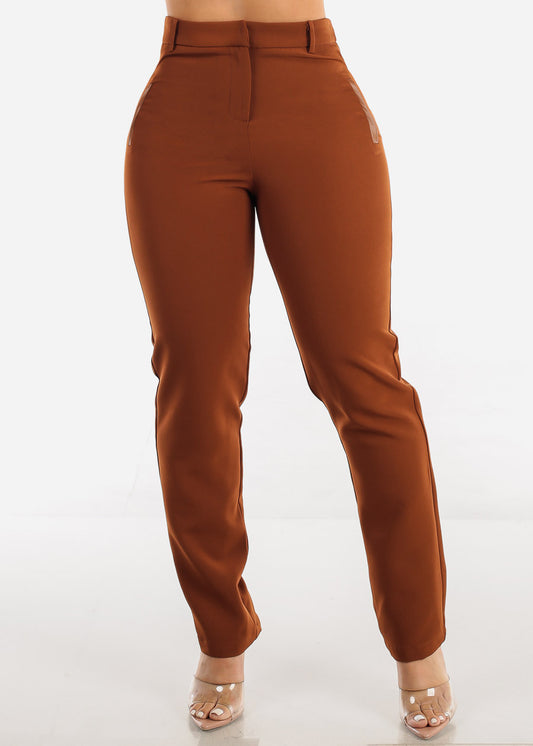 Brown Straight Leg Trouser Pants