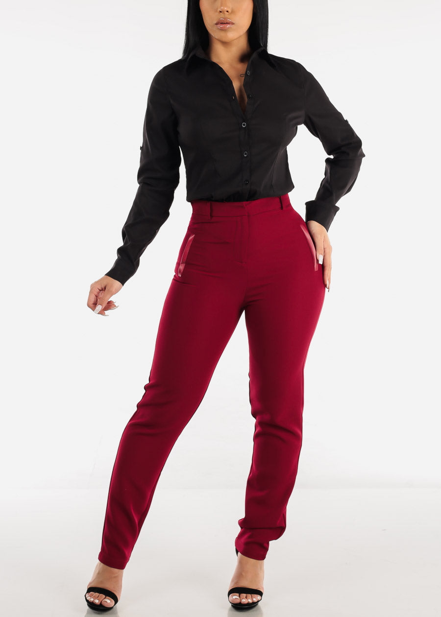 Burgundy Straight Leg Trouser Pants