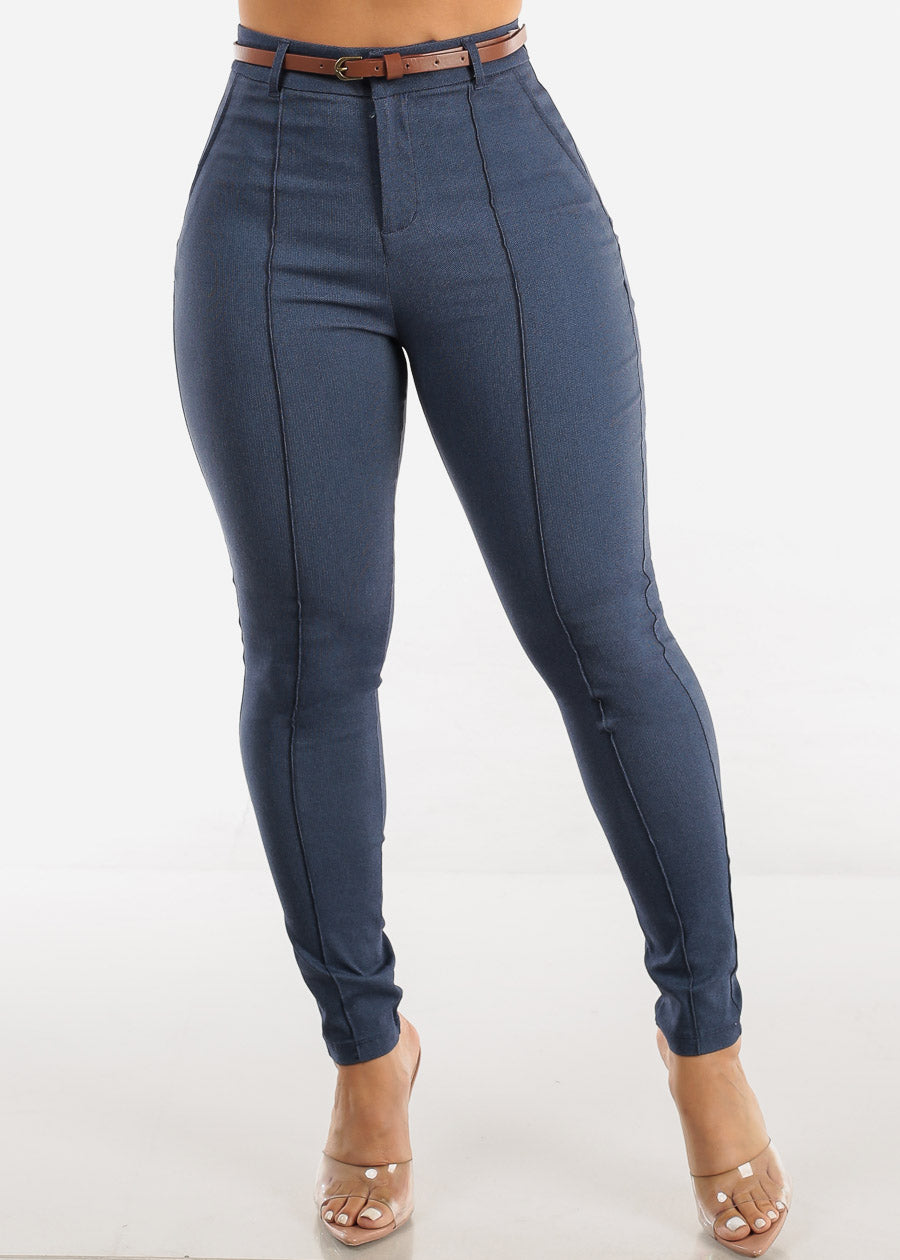 High Waisted Indigo Twill Skinny Pants