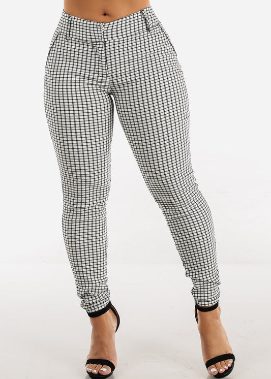 Mid Rise Checkered White Skinny Pants