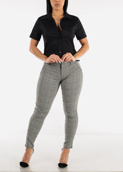 Belted Checkered High Waisted Skinny Pants