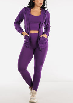 Purple Activewear Jacket, Sports Bra & Leggings (3 PCE SET)