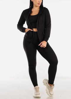 Black Activewear Jacket, Sports Bra & Leggings (3 PCE SET)