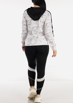 Printed Activewear Jacket, Sports Bra & Leggings (3 PCE SET)
