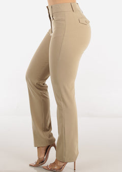 Khaki Classic 1 Button Straight Leg Dressy Pants