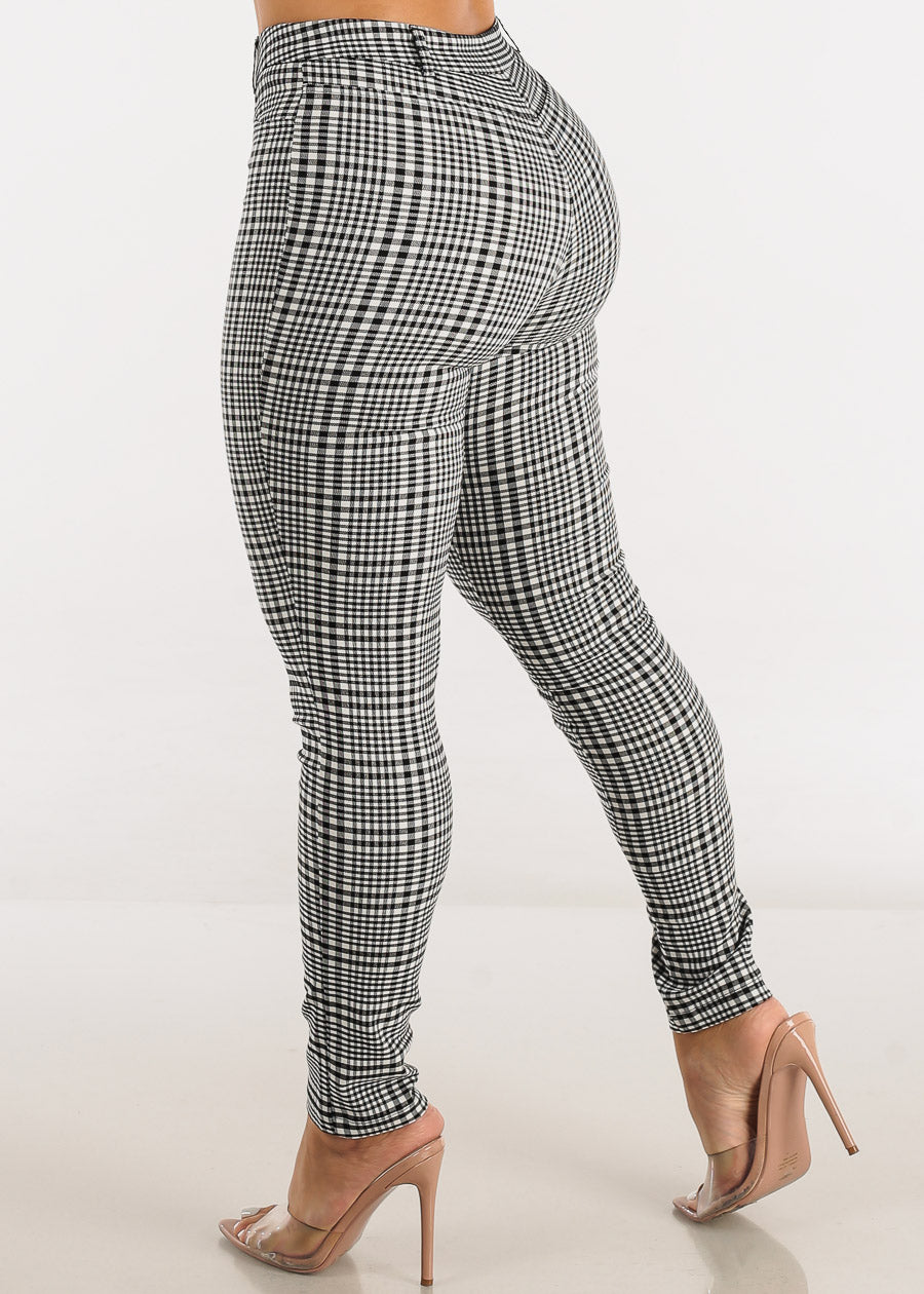 Mid Rise Plaid Skinny Pants Black & White