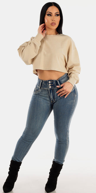 Cropped Pullover Butt Lift Denim Look