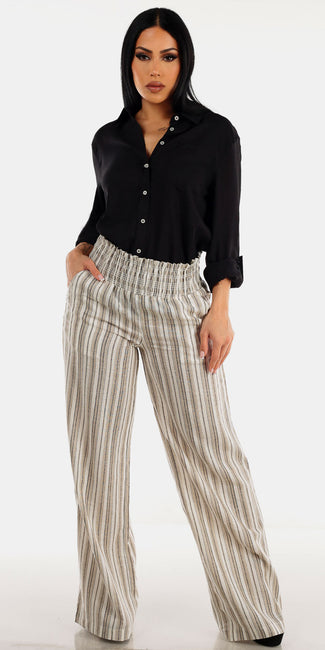 Black Long Sleeve Stripe Pants Set
