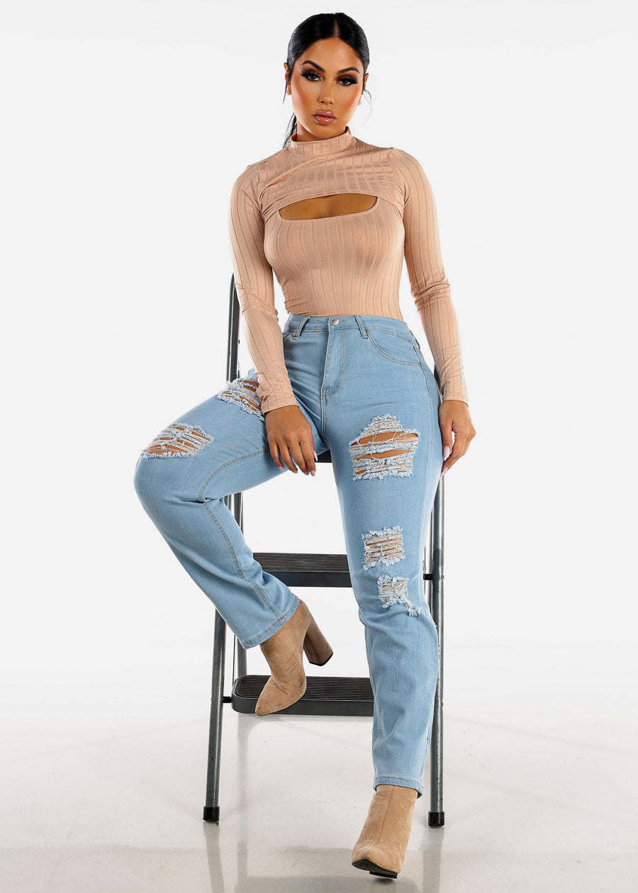Mid Rise Distressed Bootcut Light Jeans