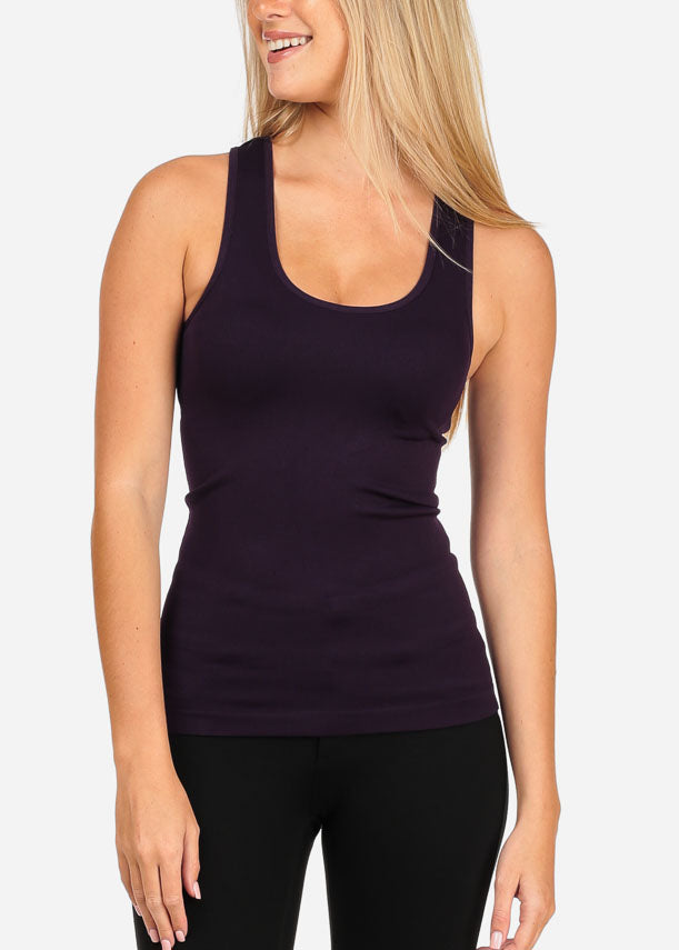 Women's Junior Essential Basic Must Have Racerback Sleeveless Purple Slip On Comfy Stretchy Top