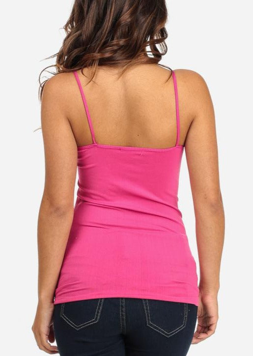 One Size Spaghetti Strap Seamless Top (Fuchsia)