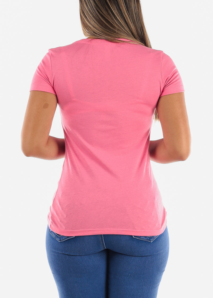 V-Neck Basic T-Shirt (Deep Pink)