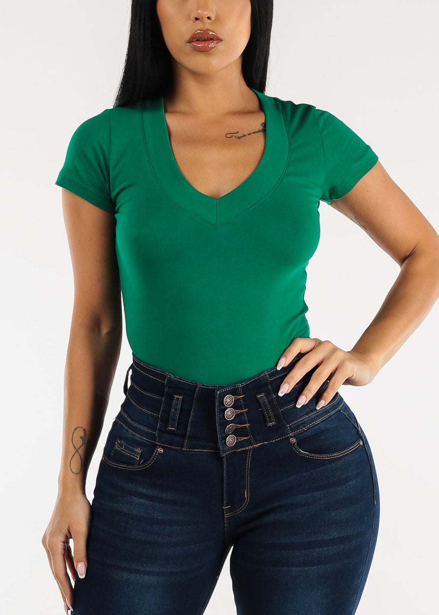 V-neck Basic T-Shirt (Dark Green)