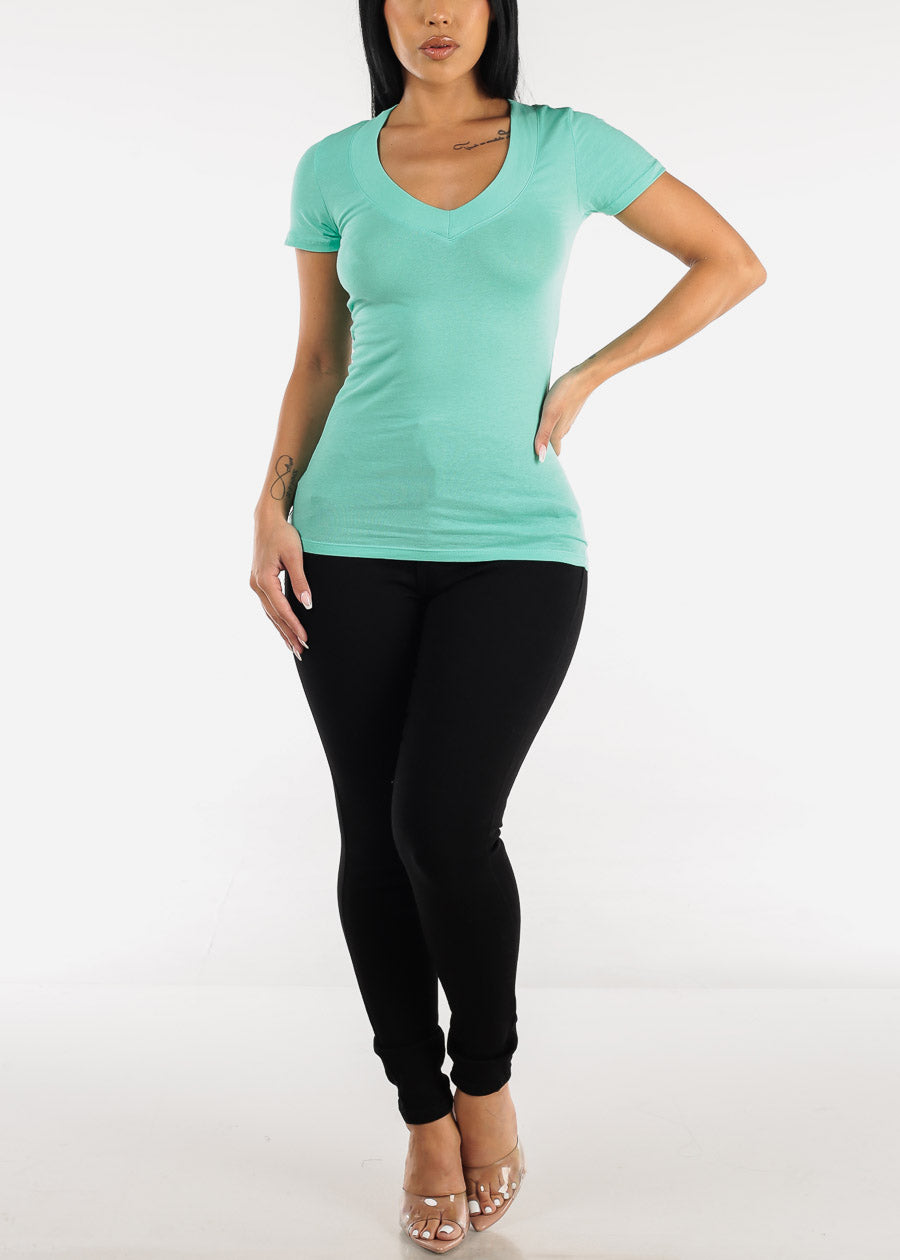 V-neck Basic T-Shirt (Mint)
