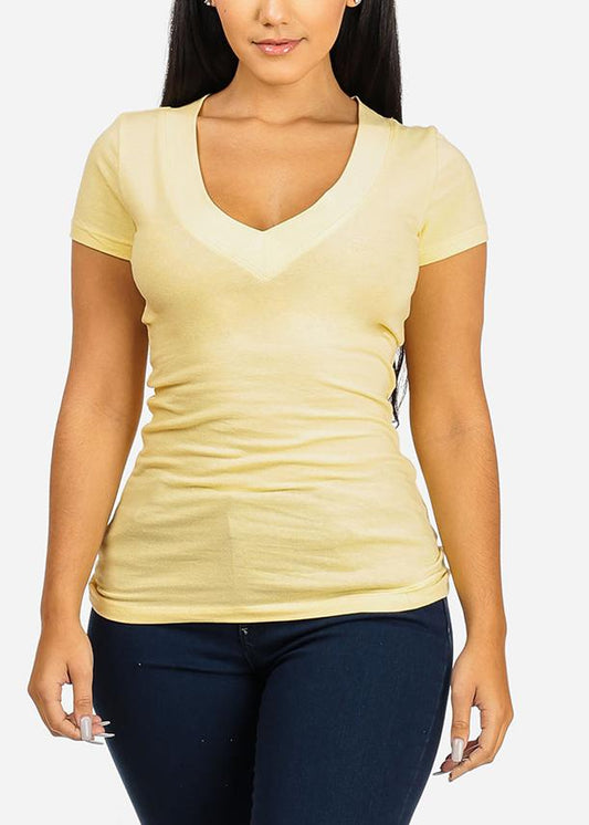 V-neck Basic Tee (Light Yellow)