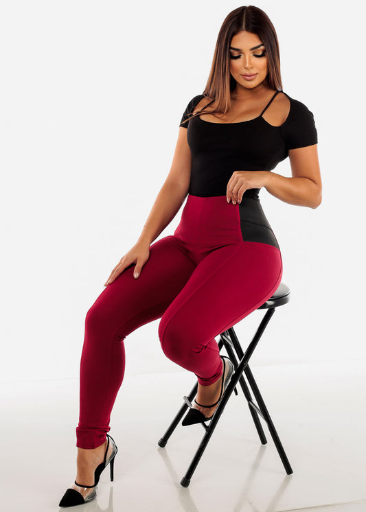 Spandex Waist Burgundy Skinny Pants