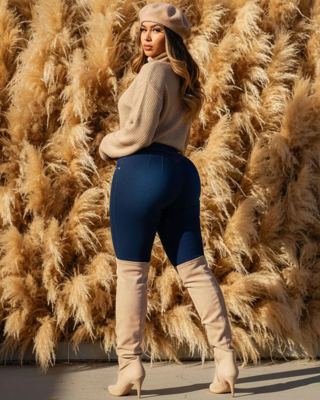 Moda Xpress influencer wearing curve-enhancing denim